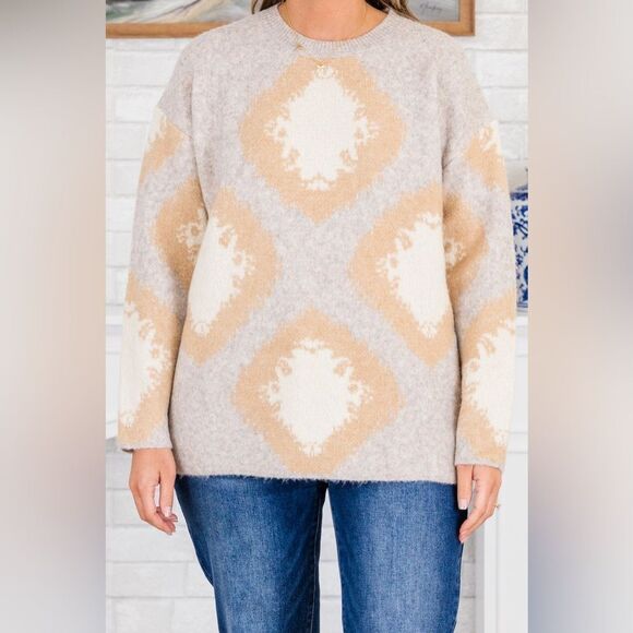 Chic Soul Beige and Cream Crew Neck Sweater Size 2X/3X Womens - Picture 1 of 10